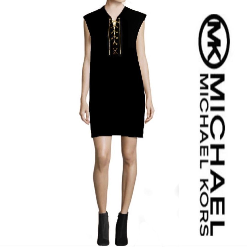 Michael Kors Gold Chain Lace Up Shift Dress
